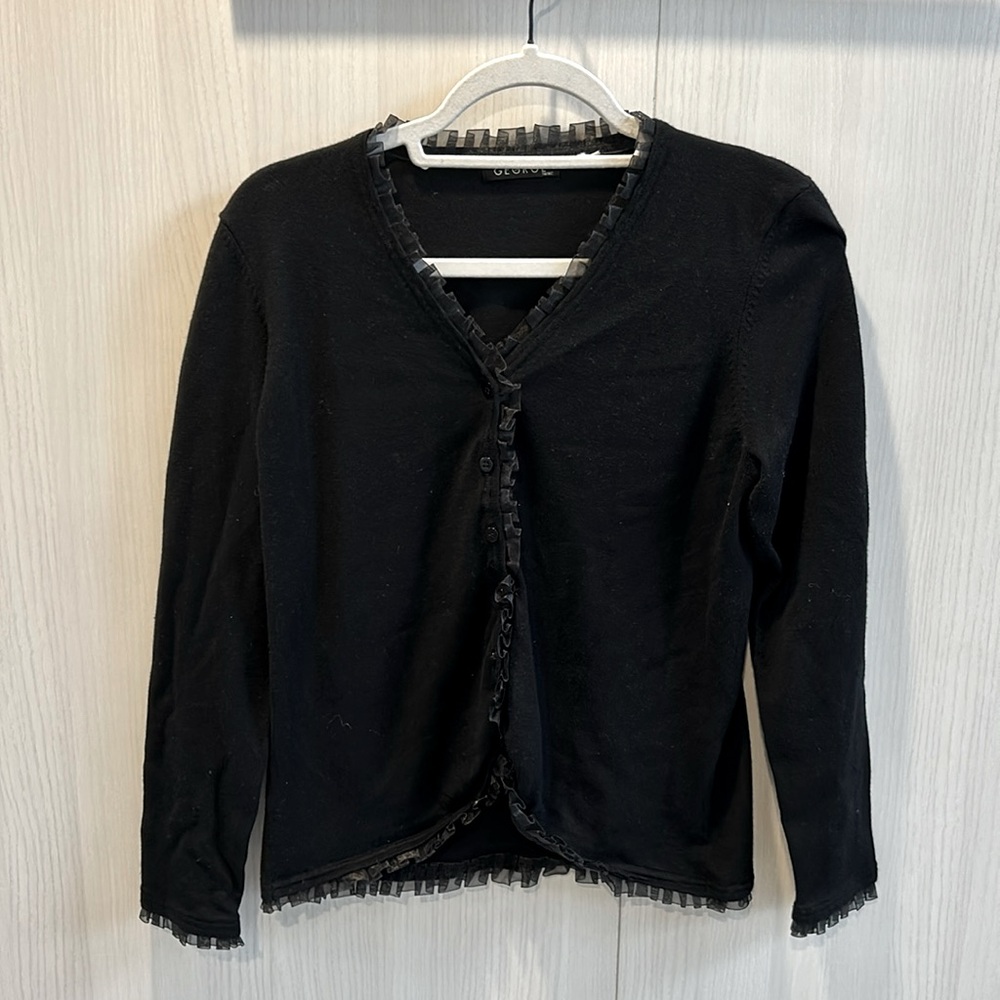 Excellent condition ruffle detailed button up cardigan size medium black